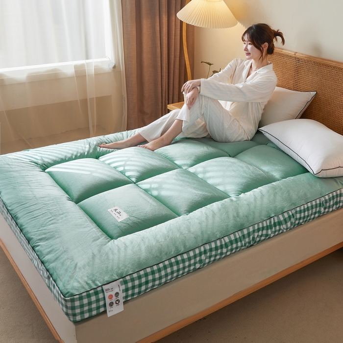 91家纺网 家纺一手货源 找家纺 卡派 2023新款水洗棉成人立体软床垫 绿格边-绿色