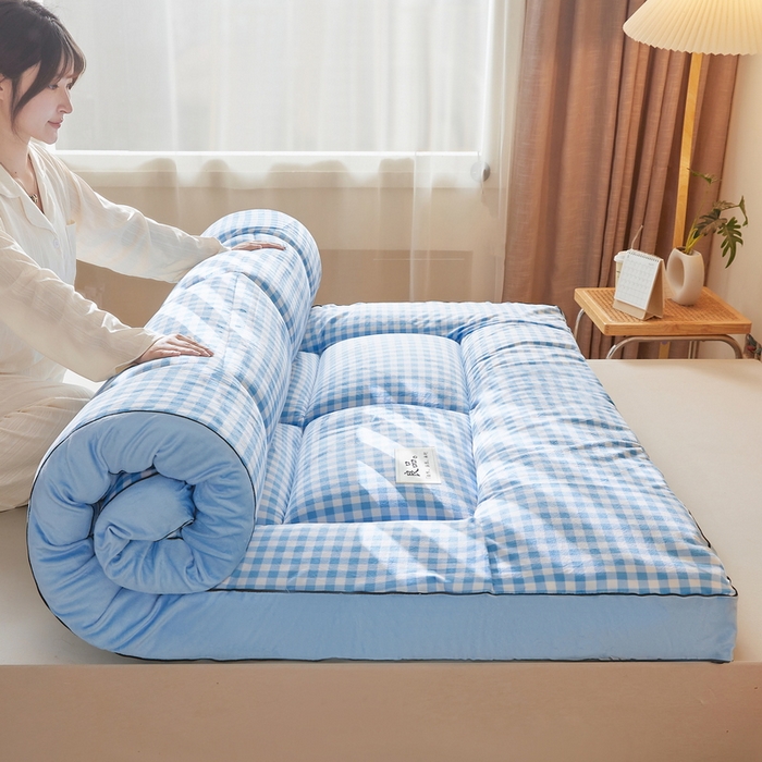 91家纺网 家纺一手货源 找家纺 卡派 2023新款水洗棉成人立体软床垫 天蓝格