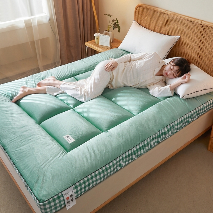 91家纺网 家纺一手货源 找家纺 卡派 2023新款水洗棉成人立体软床垫 绿格边-绿色