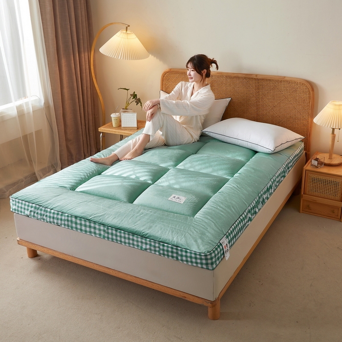 91家纺网 家纺一手货源 找家纺 卡派 2023新款水洗棉成人立体软床垫 绿格边-绿色