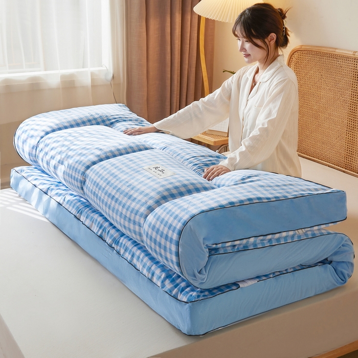 91家纺网 家纺一手货源 找家纺 卡派 2023新款水洗棉成人立体软床垫 天蓝格