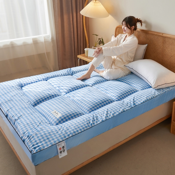 91家纺网 家纺一手货源 找家纺 卡派 2023新款水洗棉成人立体软床垫 天蓝格