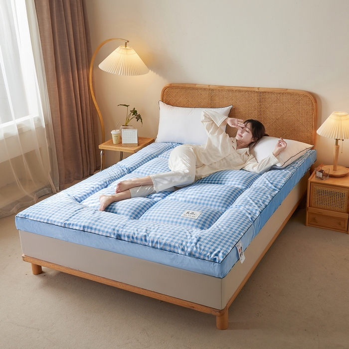 91家纺网 家纺一手货源 找家纺 卡派 2023新款水洗棉成人立体软床垫 天蓝格