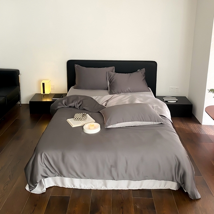 91家纺网 家纺一手货源 找家纺 时亿2023新款兰精60天丝素色双拼四件套 明灰咖