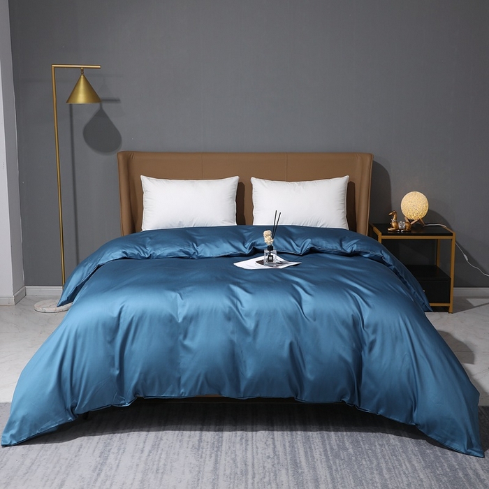 91家纺网 家纺一手货源 找家纺 晶缦家纺 2023新款纯棉50支双股贡缎长绒棉纯色单品被套 纯沐-宝石蓝