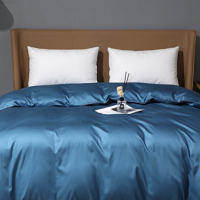 91家纺网 家纺一手货源 找家纺 晶缦家纺 2023新款纯棉50支双股贡缎长绒棉纯色单品被套 纯沐-宝石蓝