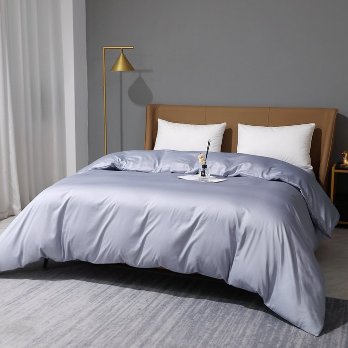 91家纺网 家纺一手货源 找家纺 晶缦家纺 2023新款纯棉50支双股贡缎长绒棉纯色单品被套 纯沐-绫兰灰