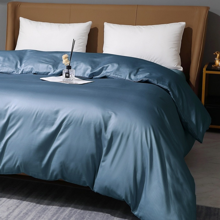 91家纺网 家纺一手货源 找家纺 晶缦家纺 2023新款纯棉50支双股贡缎长绒棉纯色单品被套 纯沐-天青蓝