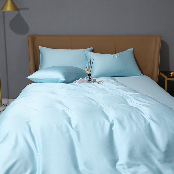 91家纺网 家纺一手货源 找家纺 晶缦家纺 2023新款纯棉50支双股贡缎长绒棉纯色单品被套 纯沐-浅天蓝