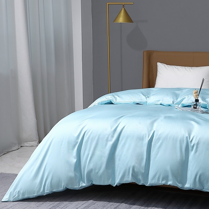 91家纺网 家纺一手货源 找家纺 晶缦家纺 2023新款纯棉50支双股贡缎长绒棉纯色单品被套 纯沐-浅天蓝