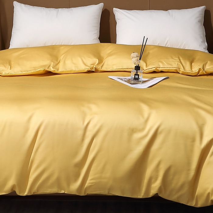 91家纺网 家纺一手货源 找家纺 晶缦家纺 2023新款纯棉50支双股贡缎长绒棉纯色单品被套 纯沐-玉米黄
