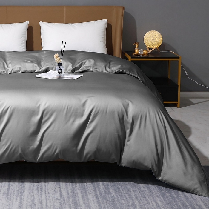 91家纺网 家纺一手货源 找家纺 晶缦家纺 2023新款纯棉50支双股贡缎长绒棉纯色单品被套 纯沐-中度灰