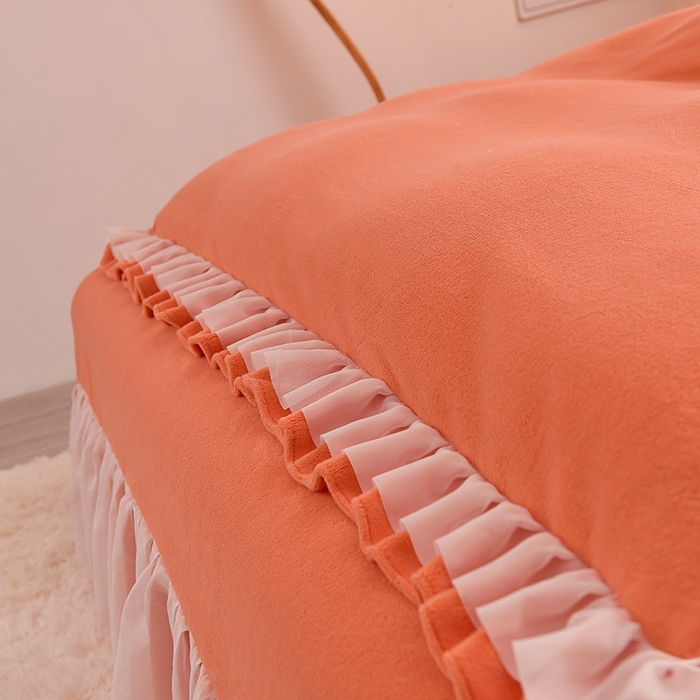 91家纺网 家纺一手货源 找家纺 大麦家纺 2024新款加厚牛奶绒小清新公主风四件套--场景一 橘色