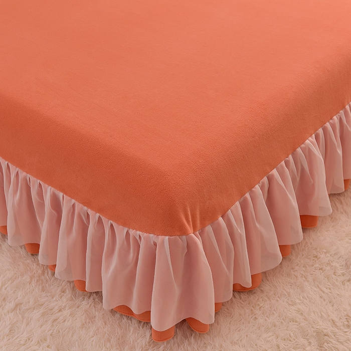 91家纺网 家纺一手货源 找家纺 大麦家纺 2024新款加厚牛奶绒小清新公主风四件套--场景一 橘色