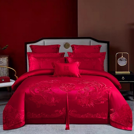 91家纺网 家纺一手货源 找家纺 蒂爵 全棉纯棉传统中式精美工艺刺绣四件套举案齐眉