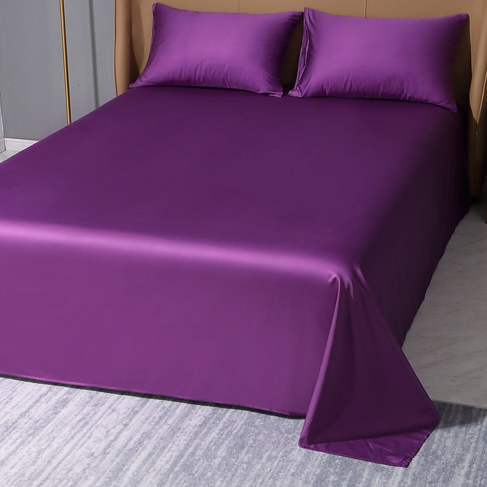 91家纺网 家纺一手货源 找家纺 晶缦家纺2023新款纯棉50支双股贡缎长绒棉纯色单品床单 纯沐-罗兰紫