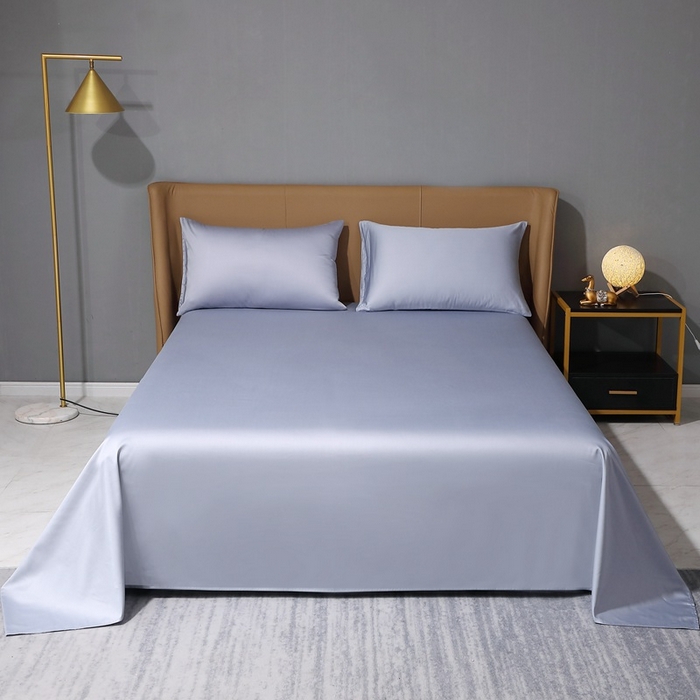 91家纺网 家纺一手货源 找家纺 晶缦家纺2023新款纯棉50支双股贡缎长绒棉纯色单品床单 纯沐-绫兰灰