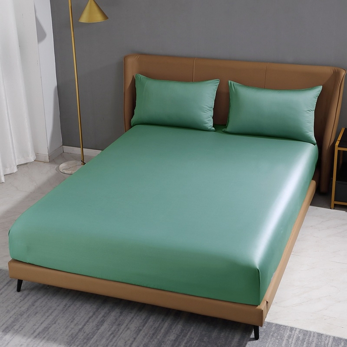 91家纺网 家纺一手货源 找家纺 晶缦家纺2023新款纯棉50支双股贡缎长绒棉纯色单品床单 纯沐-橄榄绿