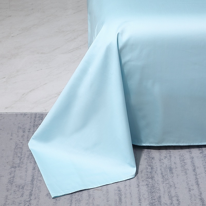 91家纺网 家纺一手货源 找家纺 晶缦家纺2023新款纯棉50支双股贡缎长绒棉纯色单品床单 纯沐-浅天蓝