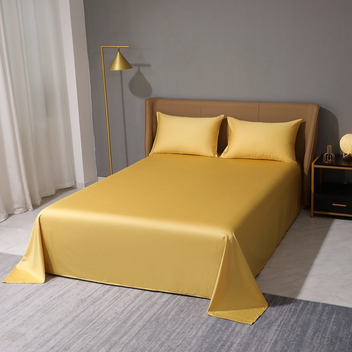 91家纺网 家纺一手货源 找家纺 晶缦家纺2023新款纯棉50支双股贡缎长绒棉纯色单品床单 纯沐-玉米黄