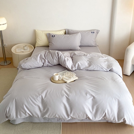 猪先生 2023新款全棉迪士尼简约绣花枕套工艺款四件套 米奇浅灰