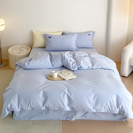 91家纺网 家纺一手货源 找家纺 猪先生 2023新款全棉迪士尼简约绣花枕套工艺款四件套 史迪奇-浅蓝