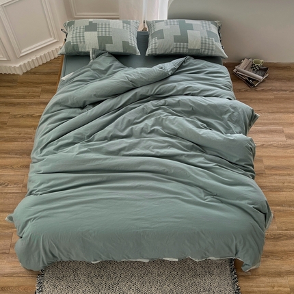 安莱生活 2023简约拼布田园拼边四件套图1 拼布田园-灰绿