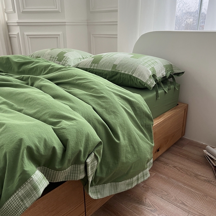 91家纺网 家纺一手货源 找家纺 总 安莱生活2023简约拼布田园拼边四件套图1