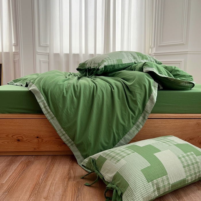 91家纺网 家纺一手货源 找家纺 总 安莱生活2023简约拼布田园拼边四件套图1