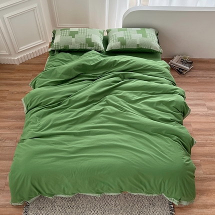 91家纺网 家纺一手货源 找家纺 安莱生活 2023简约拼布田园拼边四件套图1 拼布田园-嫩绿