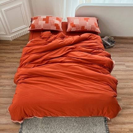 91家纺网 家纺一手货源 找家纺 安莱生活 2023简约拼布田园拼边四件套图1 拼布田园-橘红