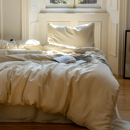 沐晴家纺 2025新款60兰精天丝简约轻奢纯色四件套 极地白