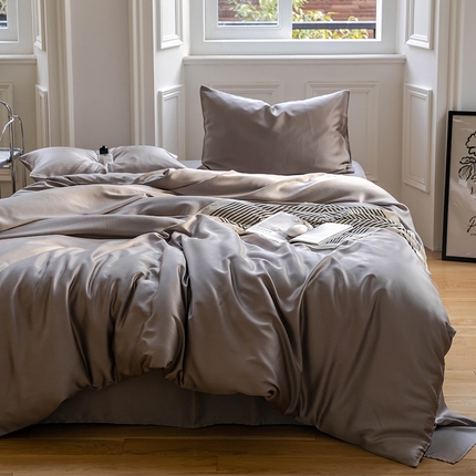 沐晴家纺 2025新款60兰精天丝简约轻奢纯色四件套 岩石灰