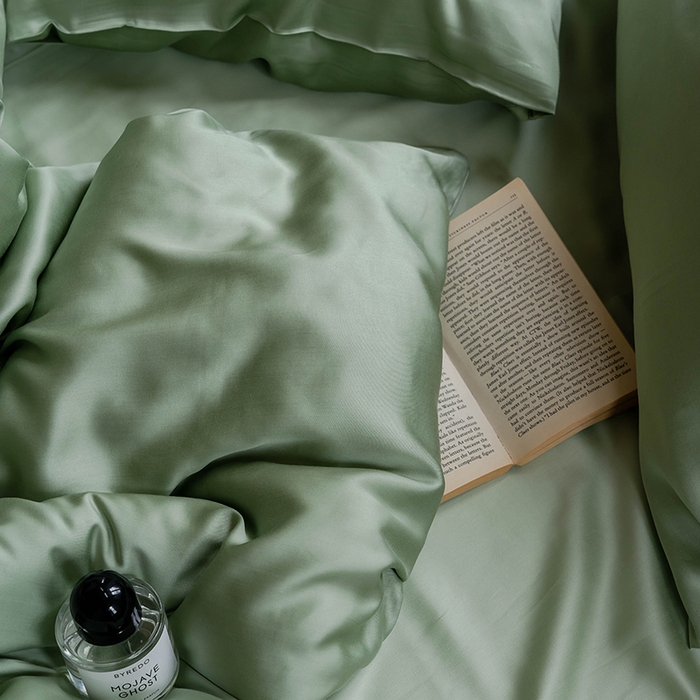 91家纺网 家纺一手货源 找家纺 沐晴家纺 2025新款60兰精天丝简约轻奢纯色四件套 香奈绿-嫩叶绿