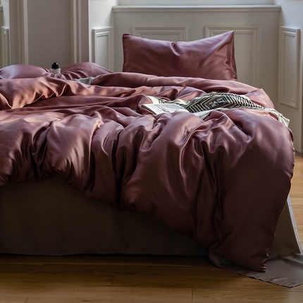 沐晴家纺 2025新款60兰精天丝简约轻奢纯色四件套 野樱莓-芋泥灰