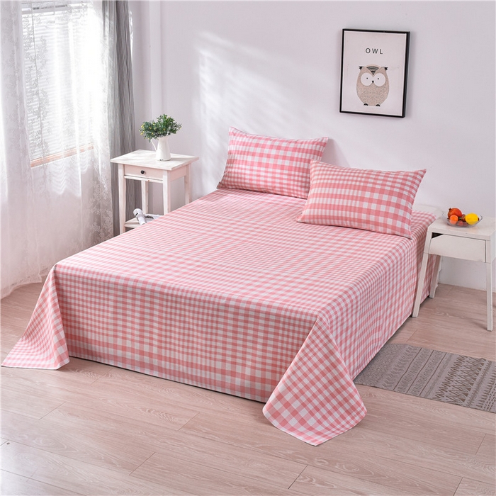 91家纺网 家纺一手货源 找家纺 韩后 2025新款粗布印花床单枕套三件套（新） 粉小格