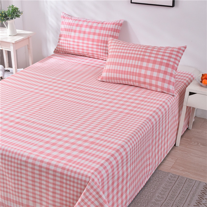 91家纺网 家纺一手货源 找家纺 韩后 2025新款粗布印花床单枕套三件套（新） 粉小格