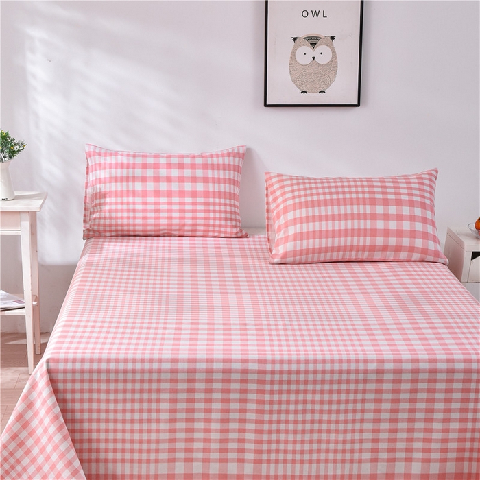 91家纺网 家纺一手货源 找家纺 韩后 2025新款粗布印花床单枕套三件套（新） 粉小格