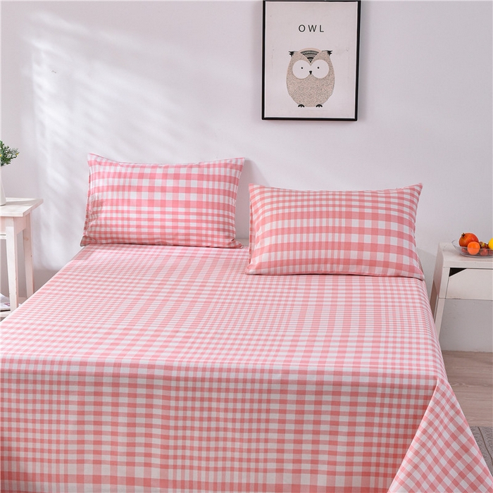 91家纺网 家纺一手货源 找家纺 韩后 2025新款粗布印花床单枕套三件套（新） 粉小格