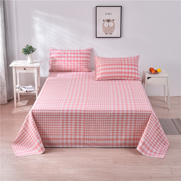 91家纺网 家纺一手货源 找家纺 韩后 2025新款粗布印花床单枕套三件套（新） 粉小格