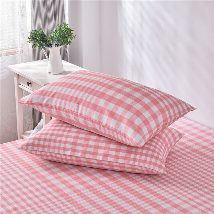 91家纺网 家纺一手货源 找家纺 韩后 2025新款粗布印花床单枕套三件套（新） 粉小格