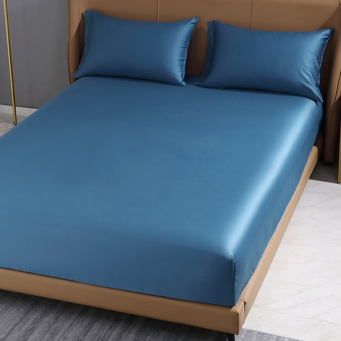 91家纺网 家纺一手货源 找家纺 晶缦家纺 2023新款纯棉50支双股全棉贡缎长绒棉纯色单床笠单件单品 纯沐-宝石蓝