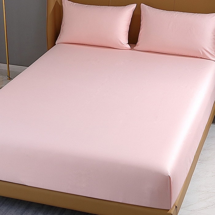 91家纺网 家纺一手货源 找家纺 晶缦家纺 2023新款纯棉50支双股全棉贡缎长绒棉纯色单床笠单件单品 纯沐-浅粉玉