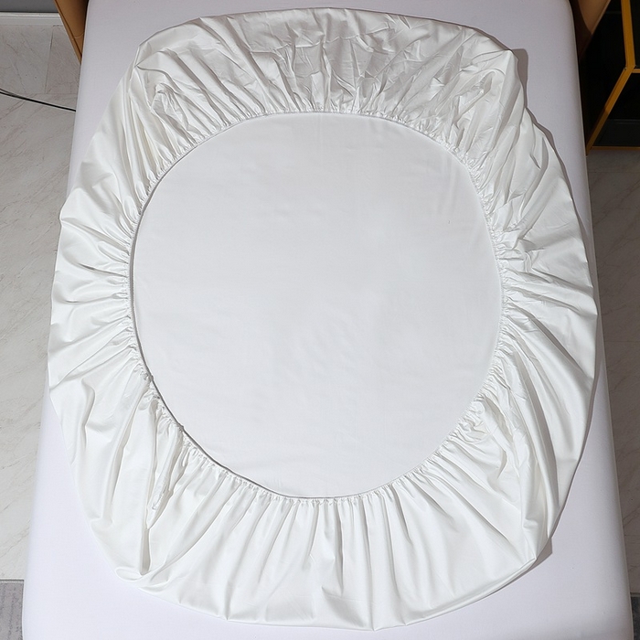 91家纺网 家纺一手货源 找家纺 晶缦家纺 2023新款纯棉50支双股全棉贡缎长绒棉纯色单床笠单件单品 纯沐-绅士白