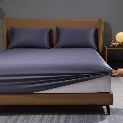 晶缦家纺 2023新款纯棉50支双股全棉贡缎长绒棉纯色单床笠单件单品 纯沐-深度灰