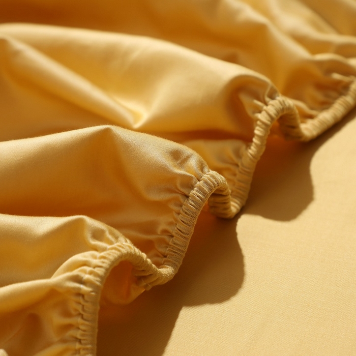 91家纺网 家纺一手货源 找家纺 晶缦家纺 2023新款纯棉50支双股全棉贡缎长绒棉纯色单床笠单件单品 纯沐-玉米黄