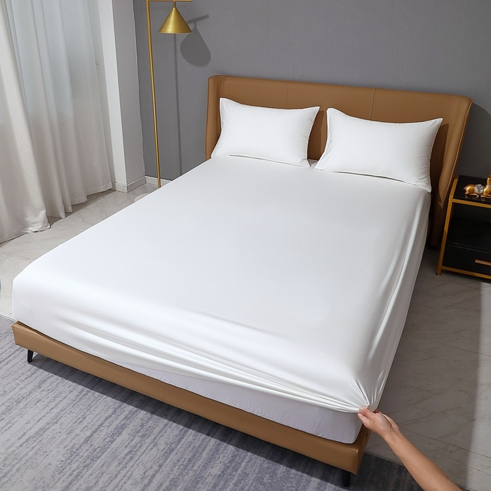 91家纺网 家纺一手货源 找家纺 晶缦家纺 2023新款纯棉50支双股全棉贡缎长绒棉纯色单床笠单件单品 纯沐-绅士白