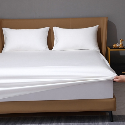 晶缦家纺 2023新款纯棉50支双股全棉贡缎长绒棉纯色单床笠单件单品 纯沐-绅士白