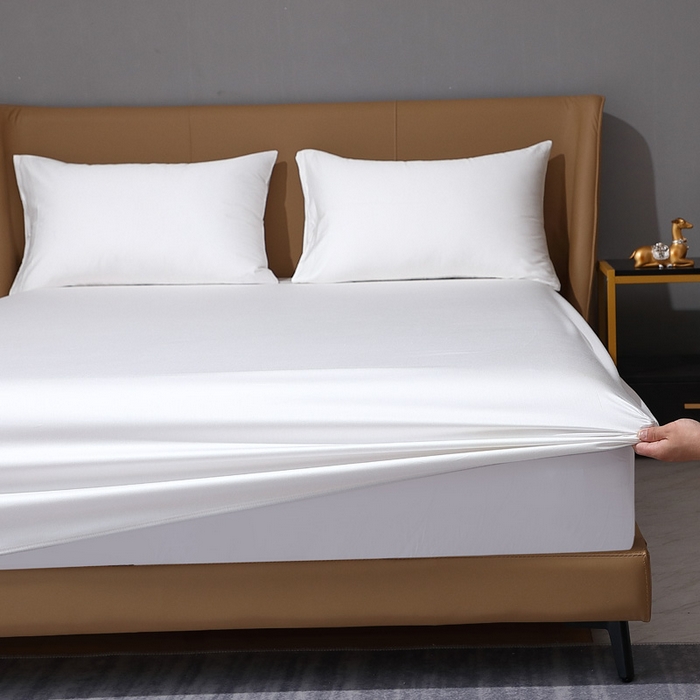 91家纺网 家纺一手货源 找家纺 晶缦家纺 2023新款纯棉50支双股全棉贡缎长绒棉纯色单床笠单件单品 纯沐-绅士白