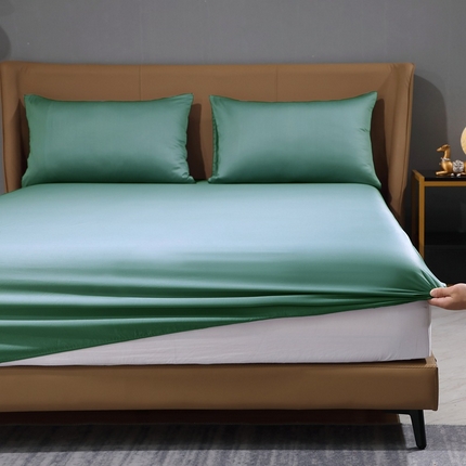 晶缦家纺 2023新款纯棉50支双股全棉贡缎长绒棉纯色单床笠单件单品 纯沐-橄榄绿